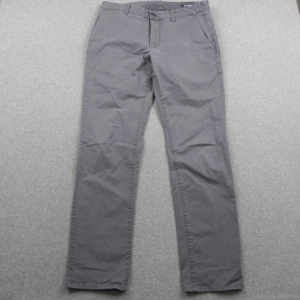 Bonobos Pants Mens 33x32 Slim Straight Chino Casual Stretch Flex Flat Front Gray